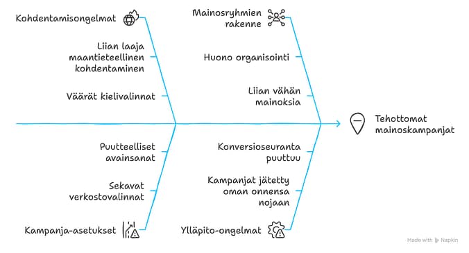 Google Ads tilirakenteen virheet visualisoituna