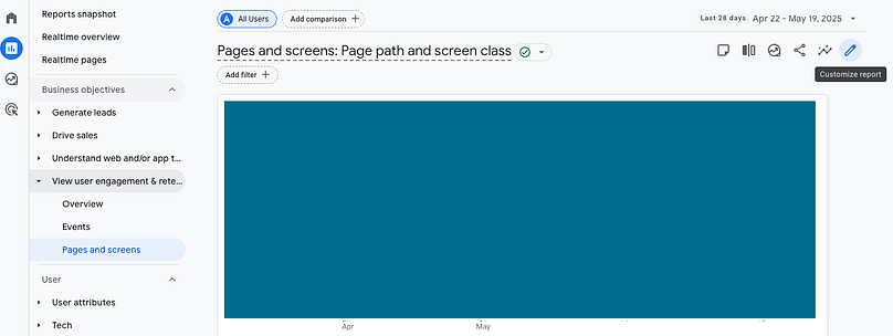 Kuva havainnollistaa miten Google Analyticsista löytää Landing pages -osion.